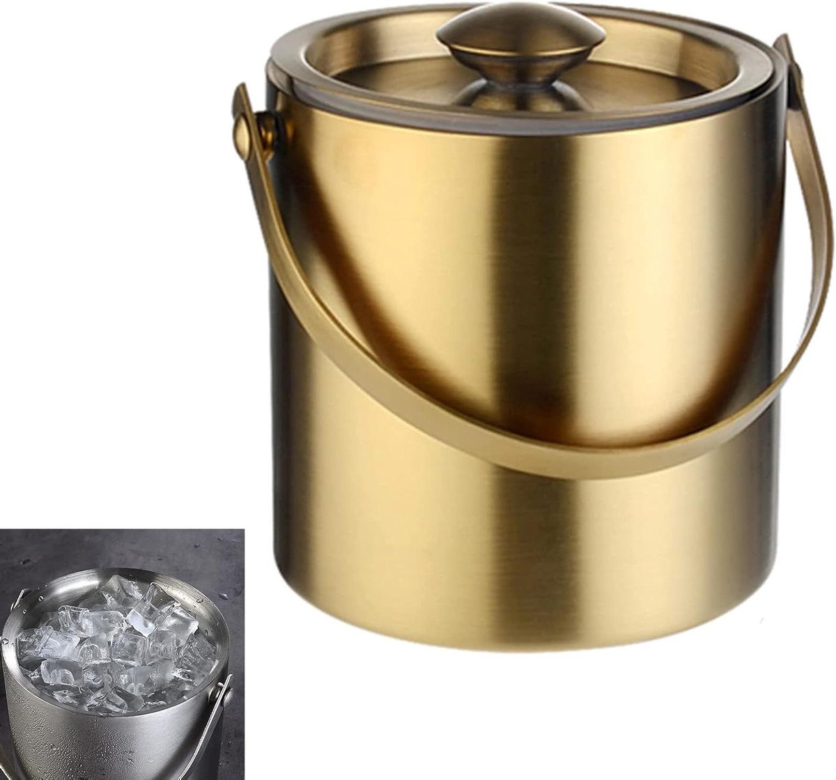 IJsemmer met deksel - IJscontainer - Dranken koelen - Dubbelwandig geïsoleerd - 3L - Goud