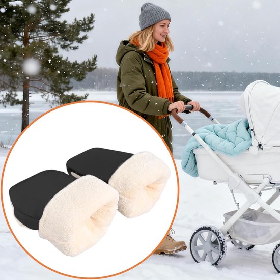 Kinderwagen Mof - Handwarmer Stuur - Baby Wandelingen - Waterdicht Fleece - One Size - Zwart — afbeelding 2