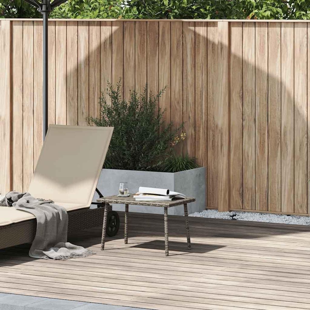 Tuin salontafel - Buiten tafel - Koffie drinken - Poly rattan - 60x40x37 cm - Lichtgrijs