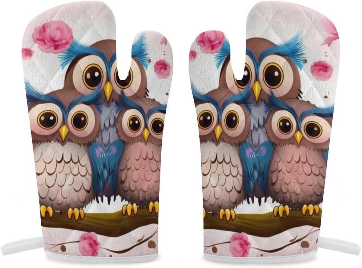 Leuke uilen ovenwanten - Keukenwanten set - Koken en bakken - Antislip grip ontwerp - 55 x 118 inch - Wit