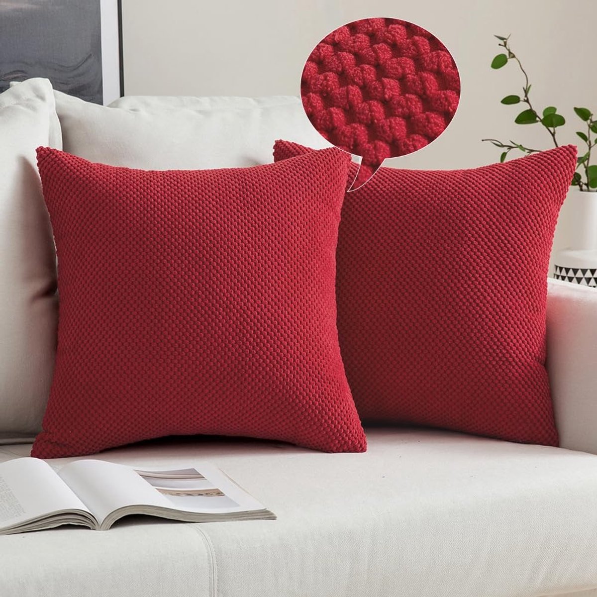 aladdien - Decoratieve kussenhoezen - Ananas-korrelpatroon - Set van 2 - Rood - Kussenovertrekken voor sofa en slaapkamer - 45 x 45 cm - Comfortabel...