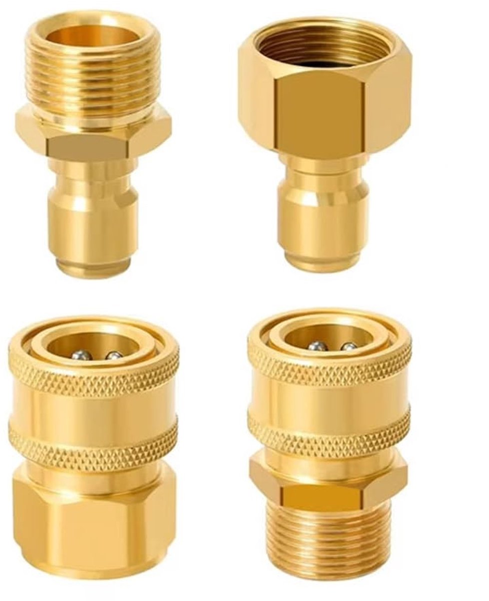 aladdien - M22-14mm naar 1/4 inch hogedrukreiniger adapterset - Hogedrukpistool snelkoppeling - Efficiënte conversiefitting - Koperen adapterset - G...