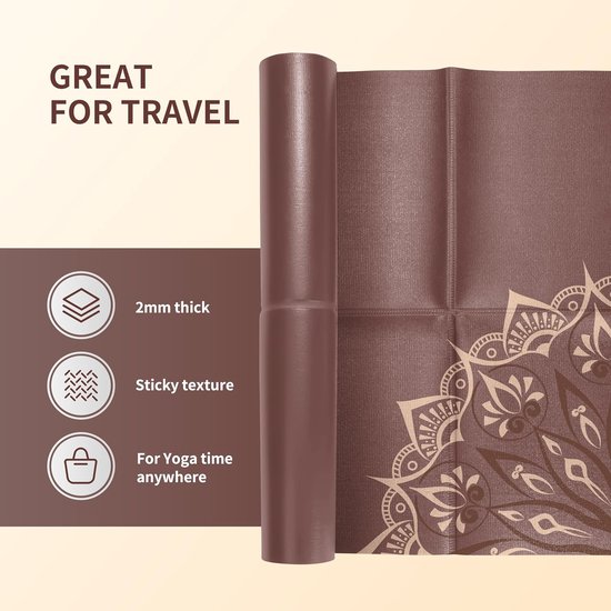 Yoga Mat - Fitness Mat - Thuis en Buiten - Hygiënisch Opvouwbaar - 173 x 61 cm - Bruin — afbeelding 4