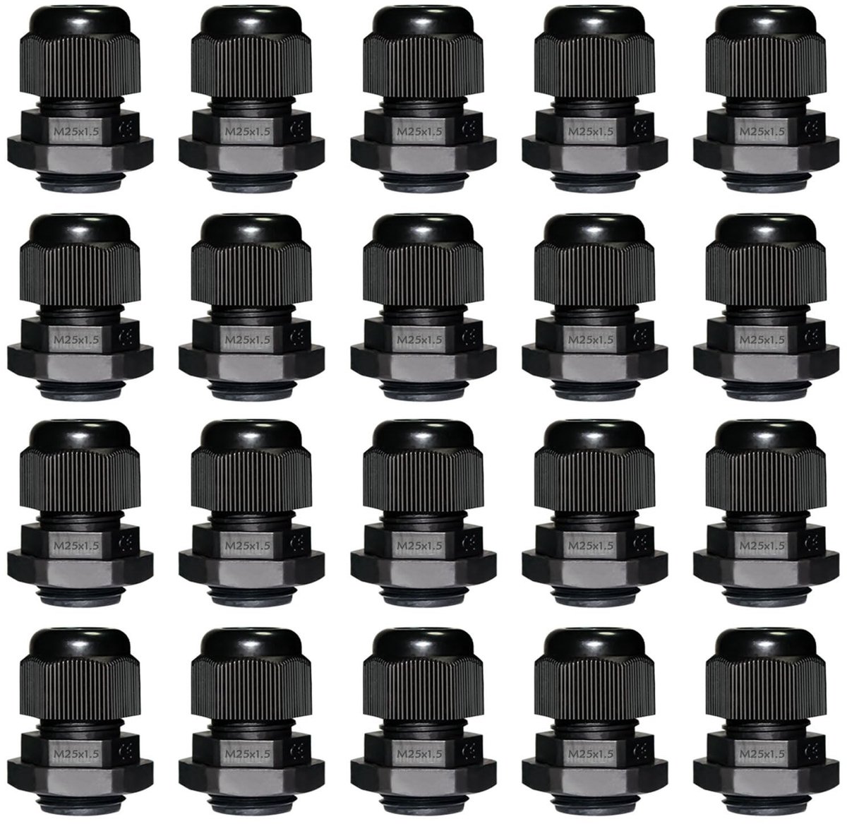 ONF3 - Kabelschroefverbinding M25 - IP68 waterdicht - 20 stuks - Zwart - Kabeldoorvoer voor outdoor gebruik - Geschikt voor schakelkasten en aft...