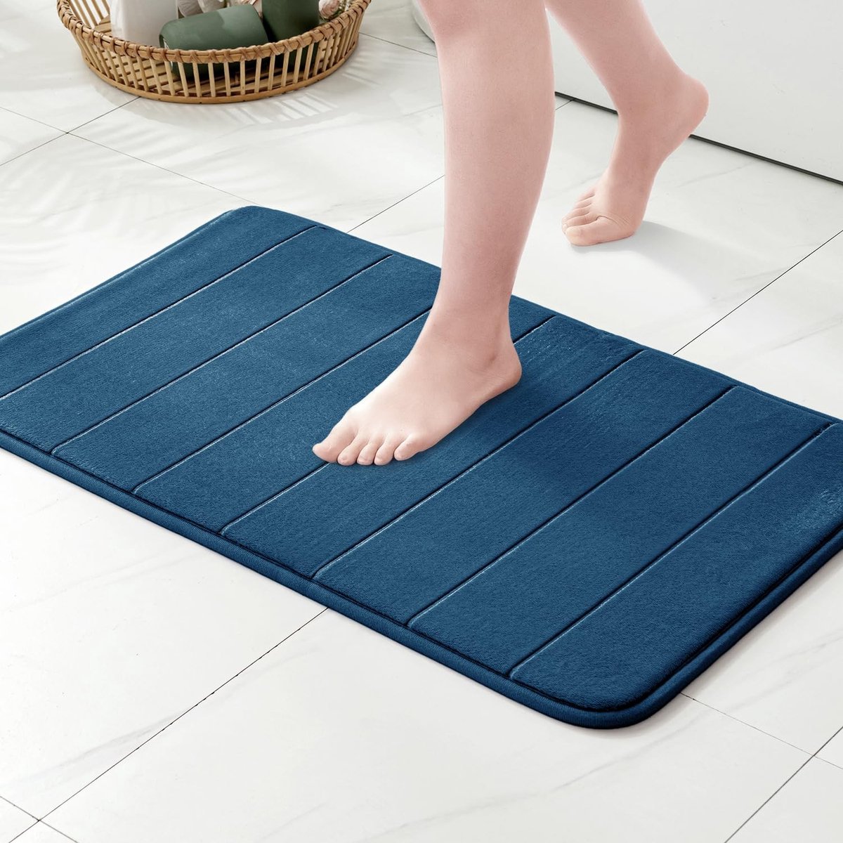 ONF3 - Droogloopmat - Badmat met Traagschuim - Antislip en Zacht - Donkerblauw - Hydrofiele Vezel - Ideaal voor Badkamer en Keuken - 40x60 cm