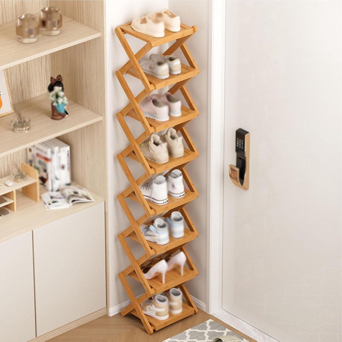 Bamboe Schoenenrek - Houten Plank - Ruimte Besparen - Opvouwbaar Ontwerp - 4 Niveaus - Natuurlijk