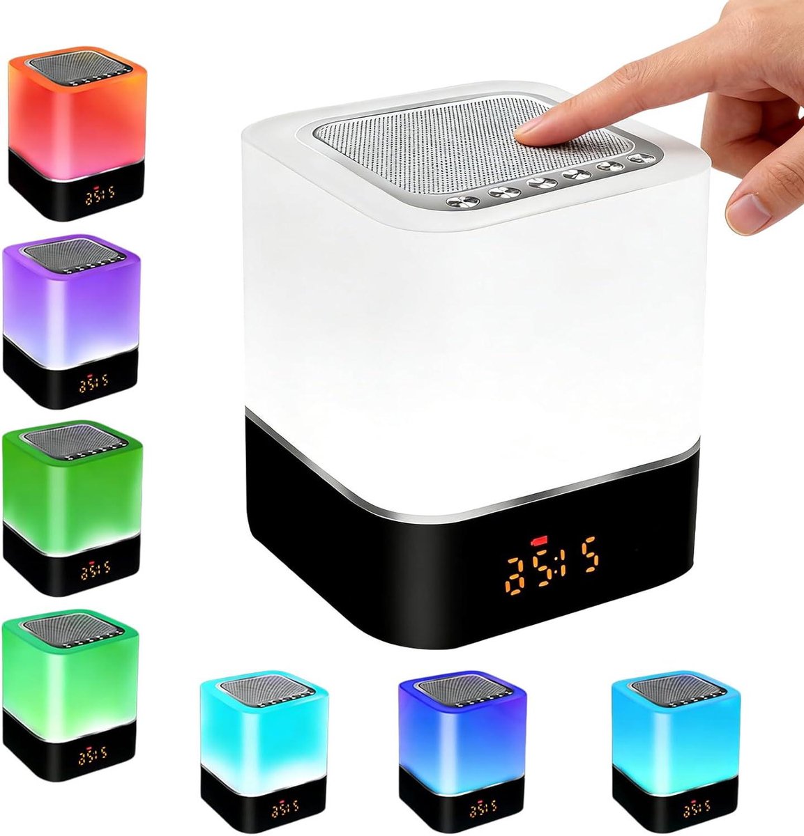 Bluetooth Speaker - Nachtlamp Klok - Muziek Luisteren - Touch Dimbare Kleuren - 10x10x11.2 cm - Zwart Wit