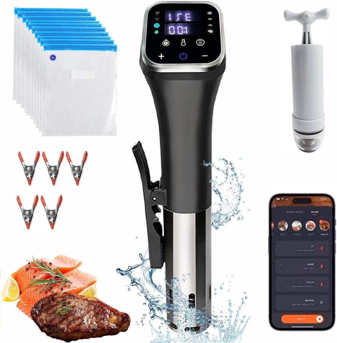 Sous vide apparaat - Wateroven kookplaat - Precisie koken - App bediening - 1100 Watt - Zilver