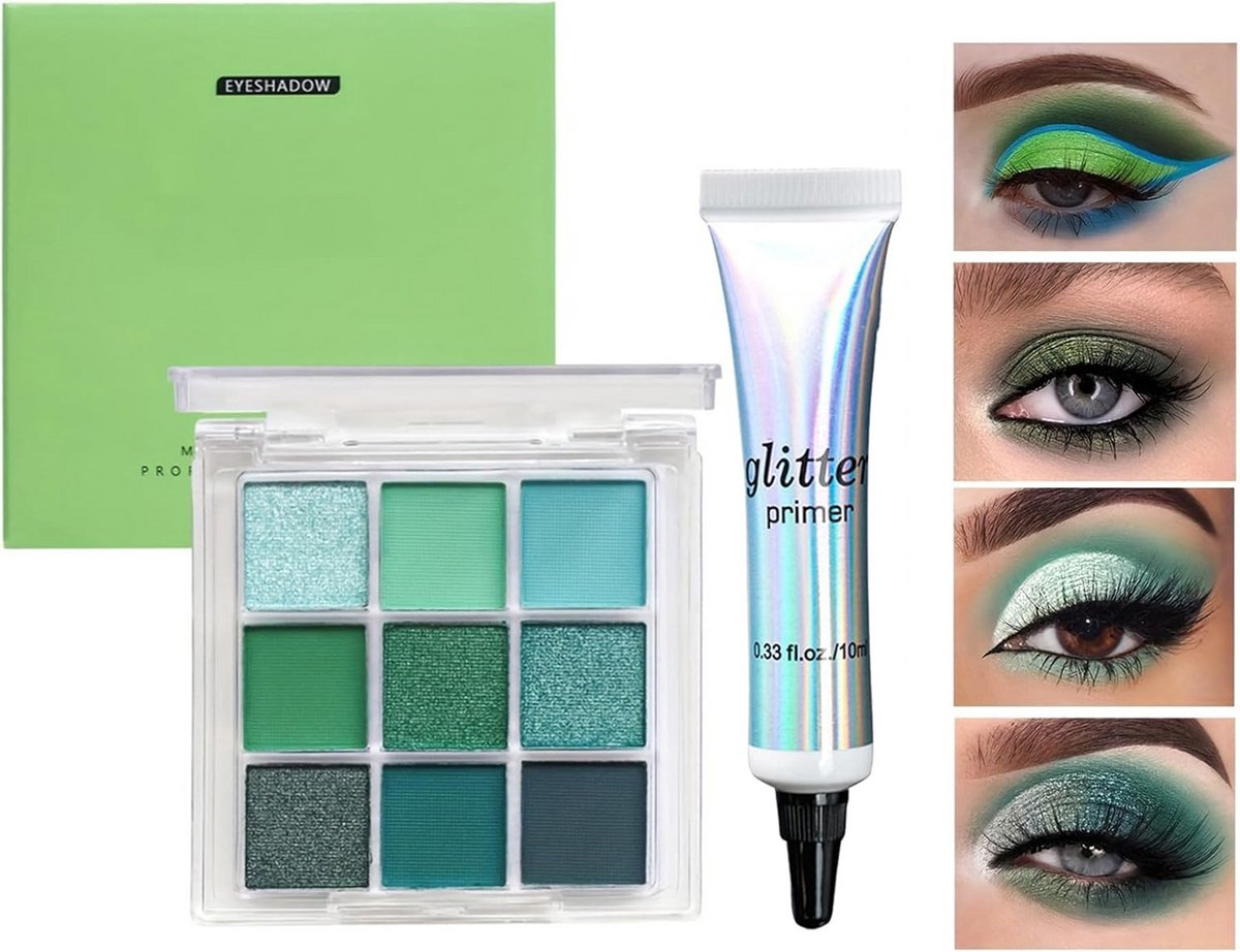9 kleuren matte en glitter oogschaduw palet, waterdicht, hoog gepigmenteerd, reisformaat met spiegel