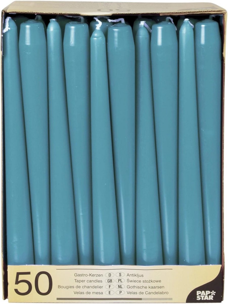 Puntkaarsen 25 cm Ø 2.2 cm - Set van 50 - Turquoise