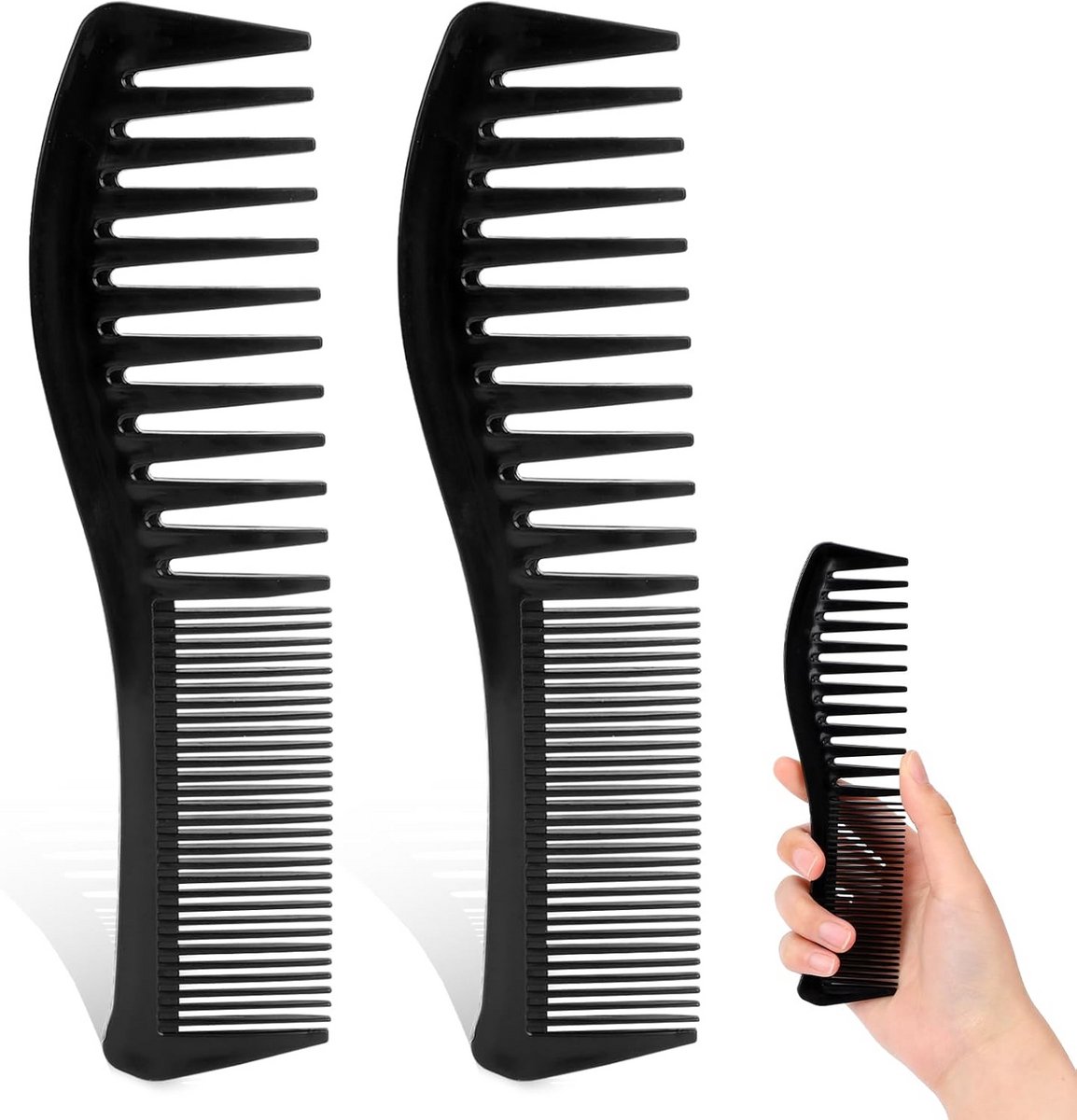 2 stuks antistatische stylingkam, 18 cm, breed en fijn getand, geschikt voor alle haartypes