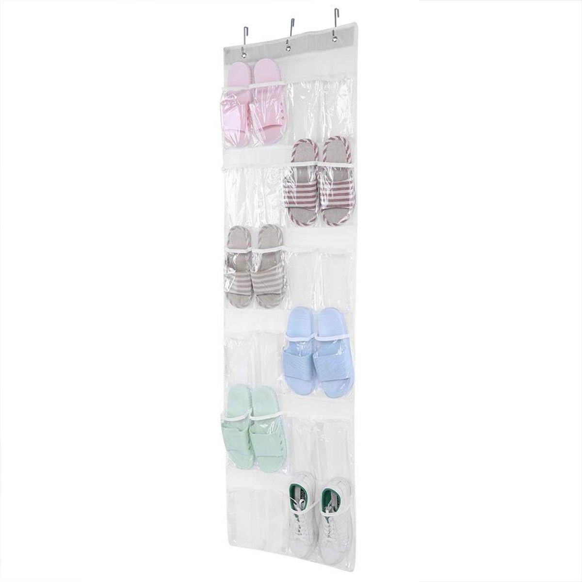 Schoenenorganizer - Deurhanger - Ruimte Besparen - Transparant Ontwerp - 24 Zakken - Wit
