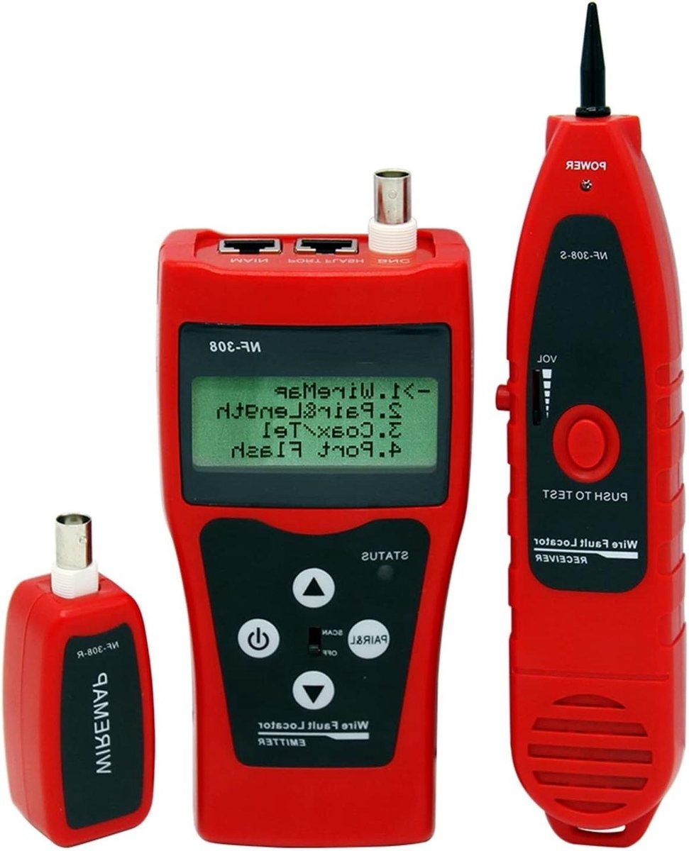 Netwerkkabeltester - Kabel tracker - Netwerk testen - Meet lengte en fouten - Tot 1000m - Rood