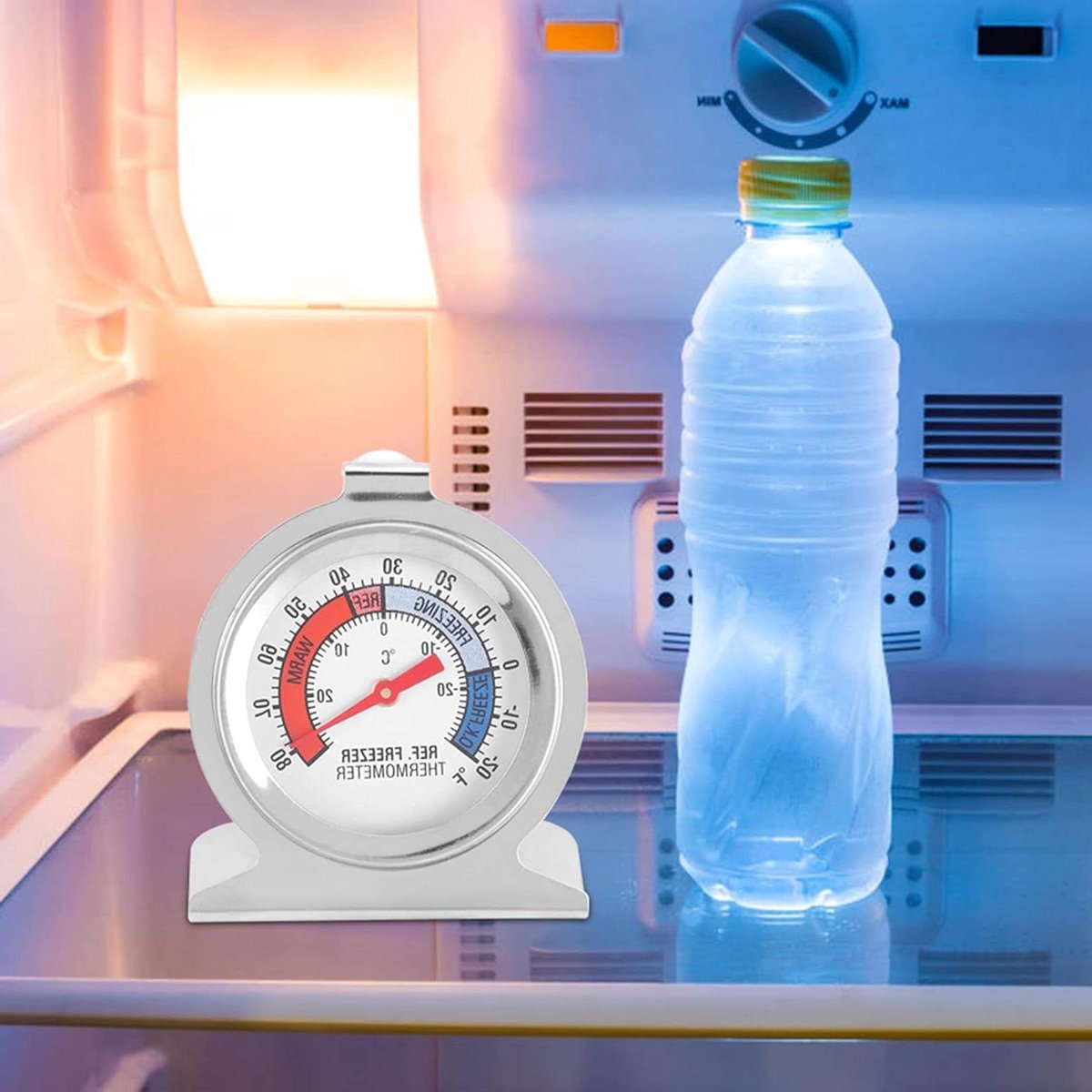 Vriezerthermometer - Koelkastmeter - Voedsel bewaren - Dubbele temperatuurweergave - 3 inch wijzerplaat - Zilver