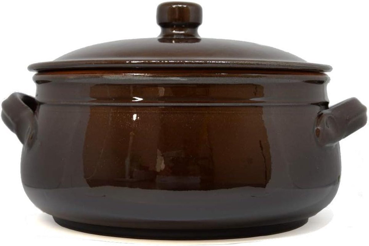 Kookpan met deksel - Terracotta pan - Langzaam koken - Handgemaakt Italiaans - Ø 20 cm - Bruin