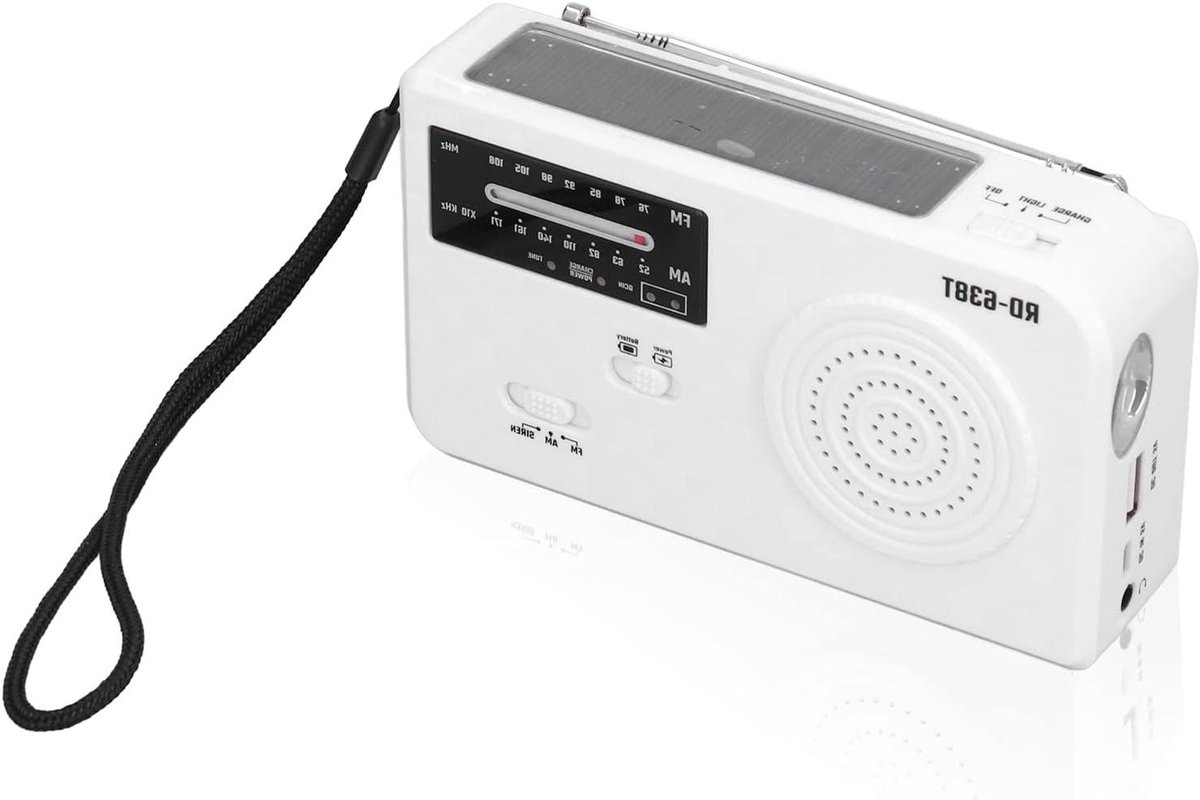 Noodradio Zaklamp - Draagbare Radio - Buitenavonturen - 3 Oplaadmethoden - 16 x 9 x 6 cm - Wit