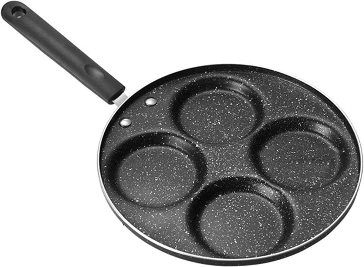 Koekenpan met holtes - Ontbijtpan - Ontbijt Maken - Anti-aanbaklaag - 4 holtes - Zwart