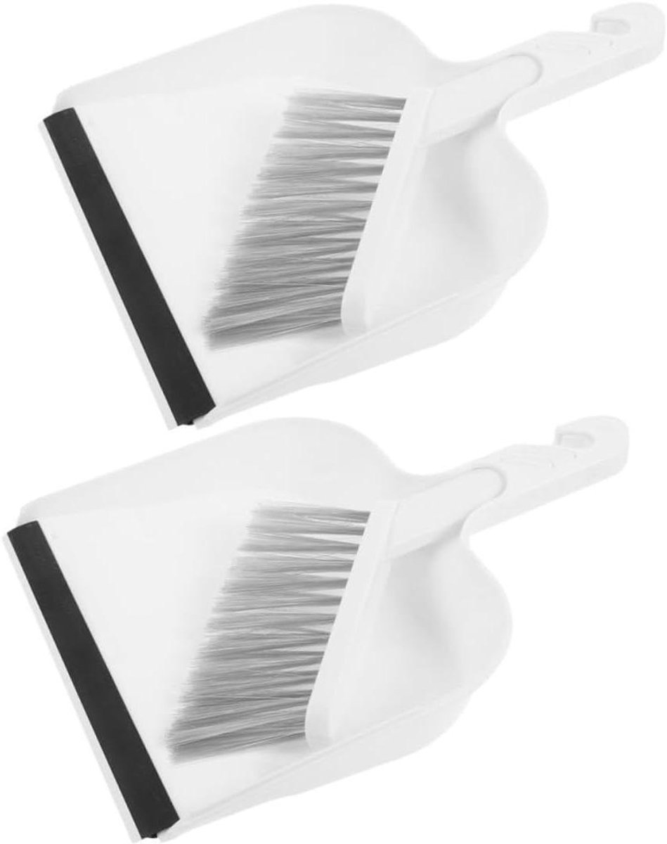 Mini Stofblik Set - Kleine Bezem - Bureau Schoonmaken - Compact Ontwerp - 2 Sets - Wit