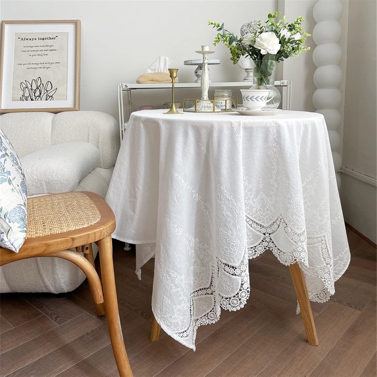 Lace Tafelkleed - Kanten Decoratie - Feestelijke Decoratie - Frans Kant Design - 130x180cm - Wit