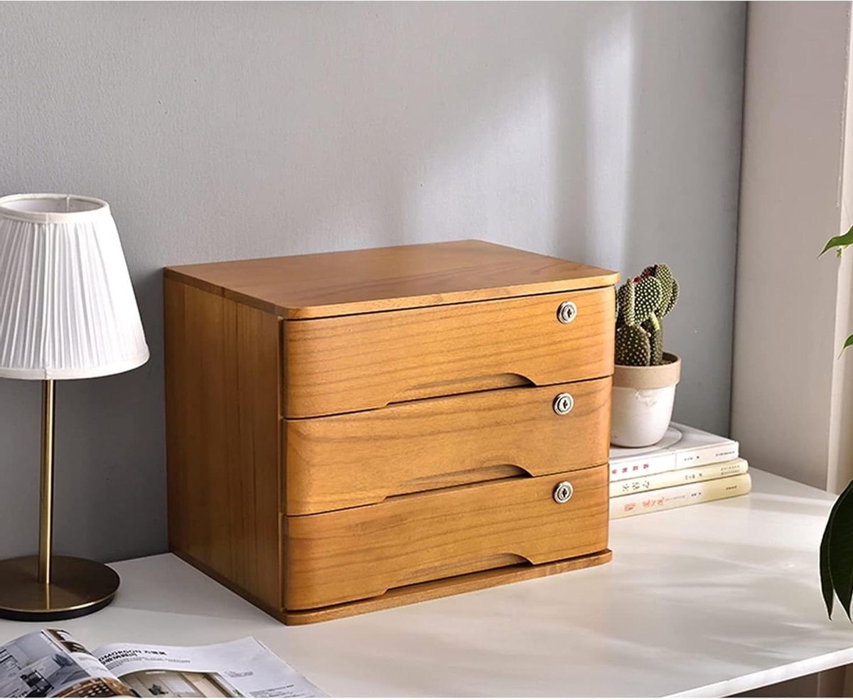 Bureau Organizer - Archiefkast Lade - Documenten Opbergen - Met Slot - 40x28x40.5 cm - Houtkleur