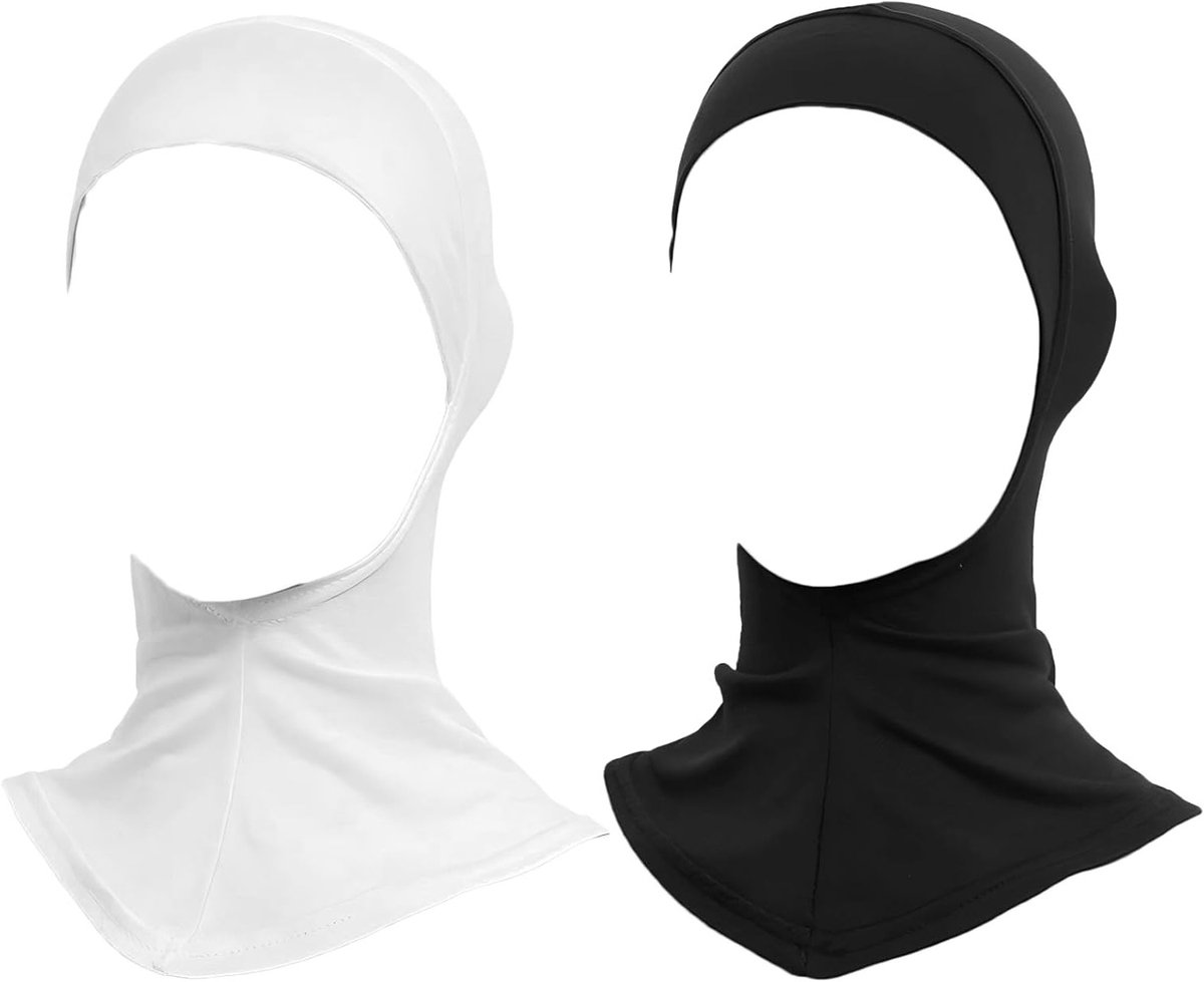 Verstelbare Turban voor Vrouwen, 2 Stuks, Volledige Nekbedekking, Rekbaar, Zwart en Wit, Comfortabele Hijab Accessoires