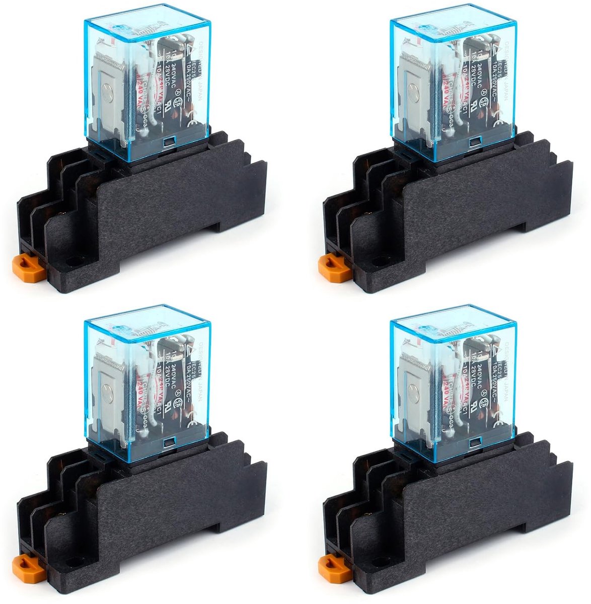 aladdien - Power Relay met Basis - AC 220V 10A DPDT - 4 Stuks - Betrouwbaar en duurzaam - Elektronische componenten - Voor diverse toepassingen - Ge..