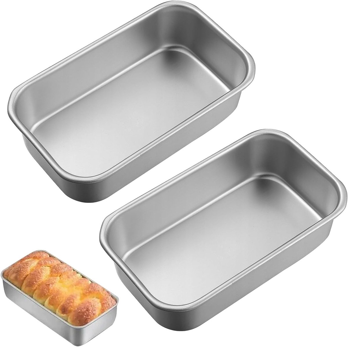 Rectangulaire Brood Bakvorm Set van 2, 22×14.8×5 CM, RVS, Geschikt voor Brood, Cake en Toast, Makkelijk Schoon te Maken, Vaatwasserbestendig