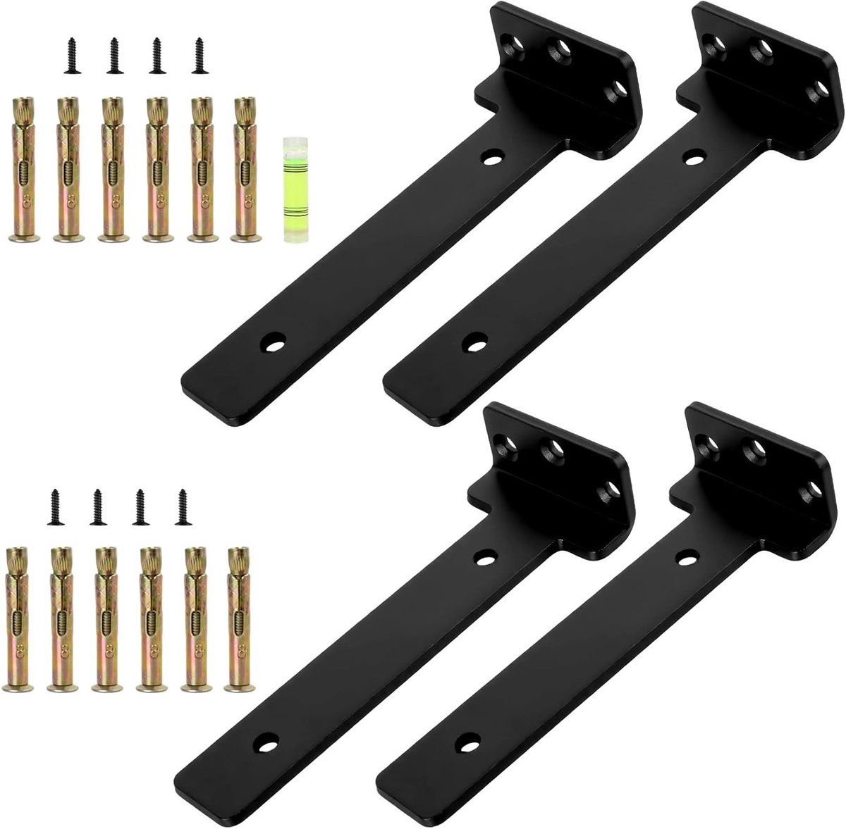Set van 4 L-vormige Zwarte Metalen Plankdragers, Stevige Drijvende Planken voor Woonkamer, Keuken en Studiekamer, Tot 50 kg Draagvermogen