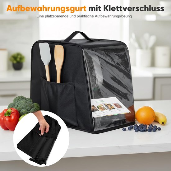 Afdekhoes Keukenmachine - Beschermhoes Deksel - Keuken Apparaat Beschermen - Geïntegreerde Handgreep - 42 x 15 x 5.5 cm - Zwart — afbeelding 3