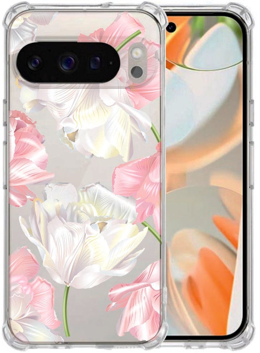 Google Pixel 10 Pro XL TPU Siliconen Hoesje Lovely Flowers Schokbestendig