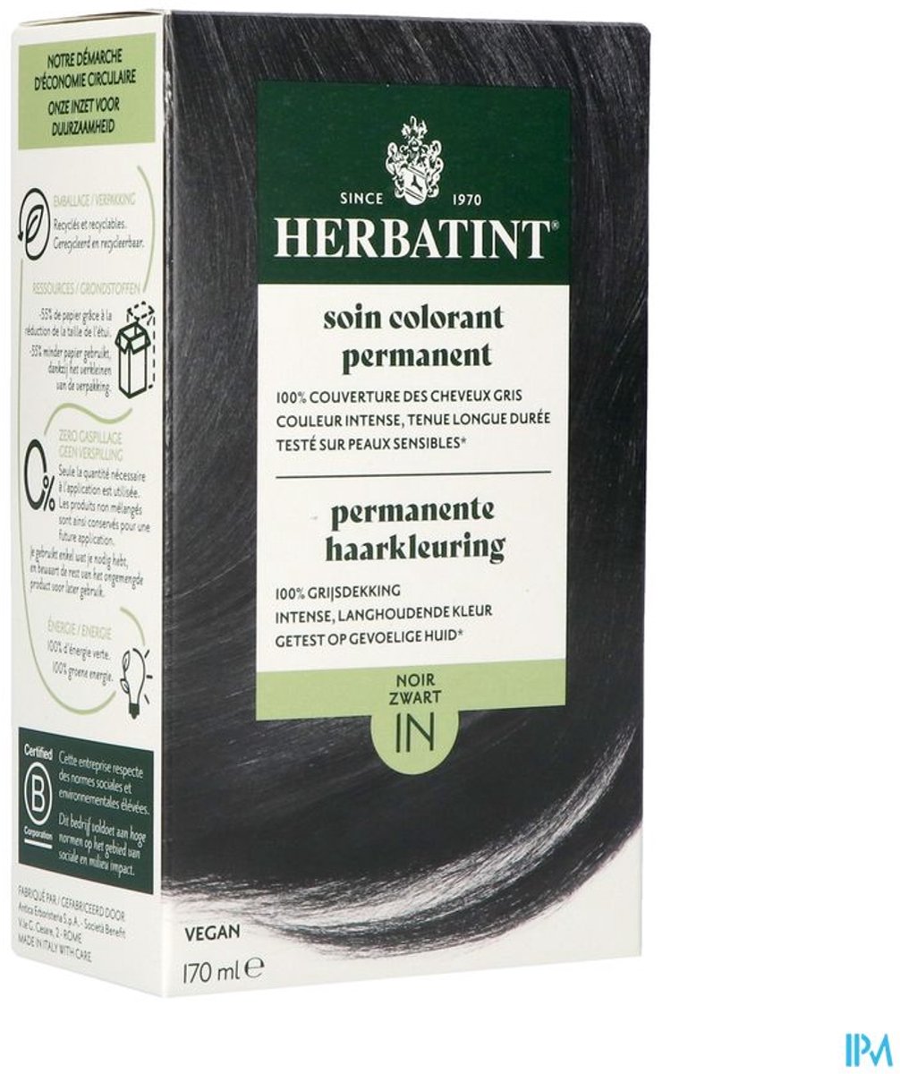 Herbatint 1N Zwart – permanente vegan haarkleuring – Met 8 plantenextracten – 170 ml