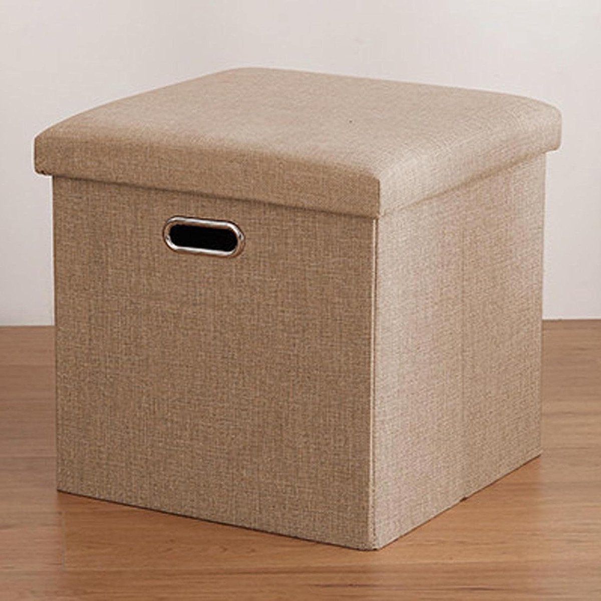 Voetenkruk Opbergstoel - Voetenbank Linnen - Voeten Rusten - Opvouwbaar met Handvat - 30x30x30cm - Kaki