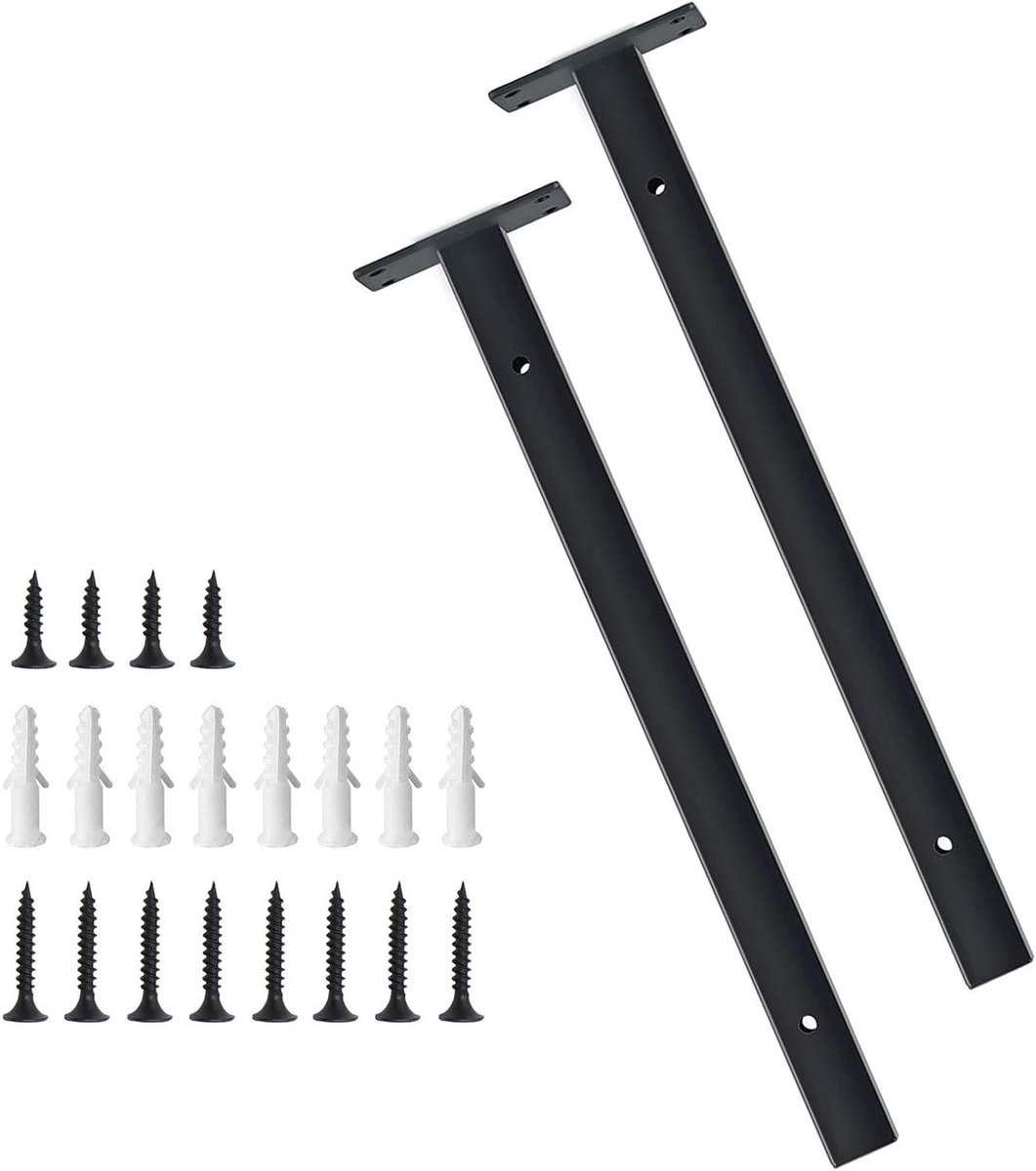 Plankhouders - Zwevende steunen - Muurbevestiging - Roestwerende coating - 30 cm - Zwart