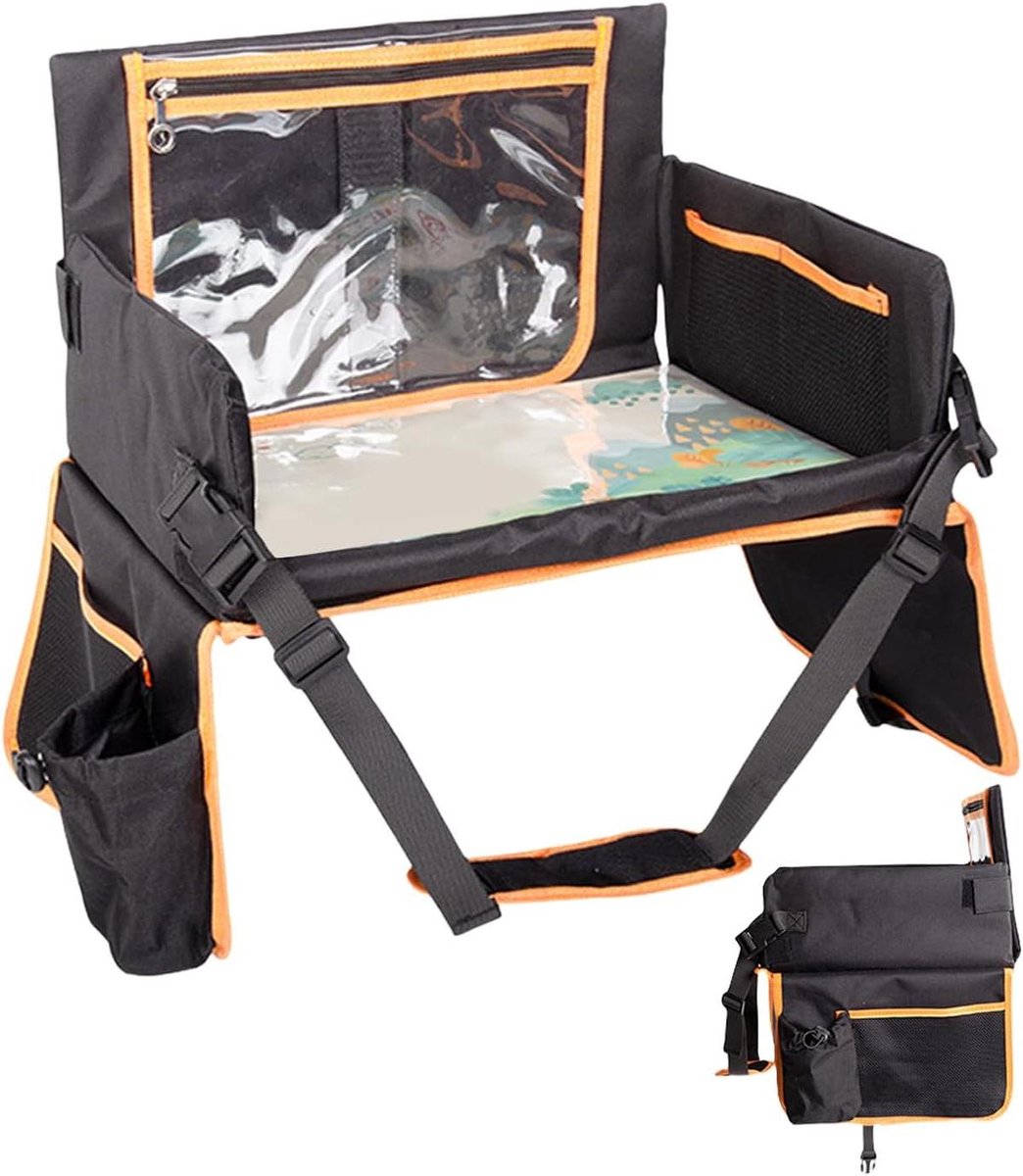 Reis dienblad - Kindertafel - Reizen met kinderen - Met bekerhouder - 40x35 cm - Zwart