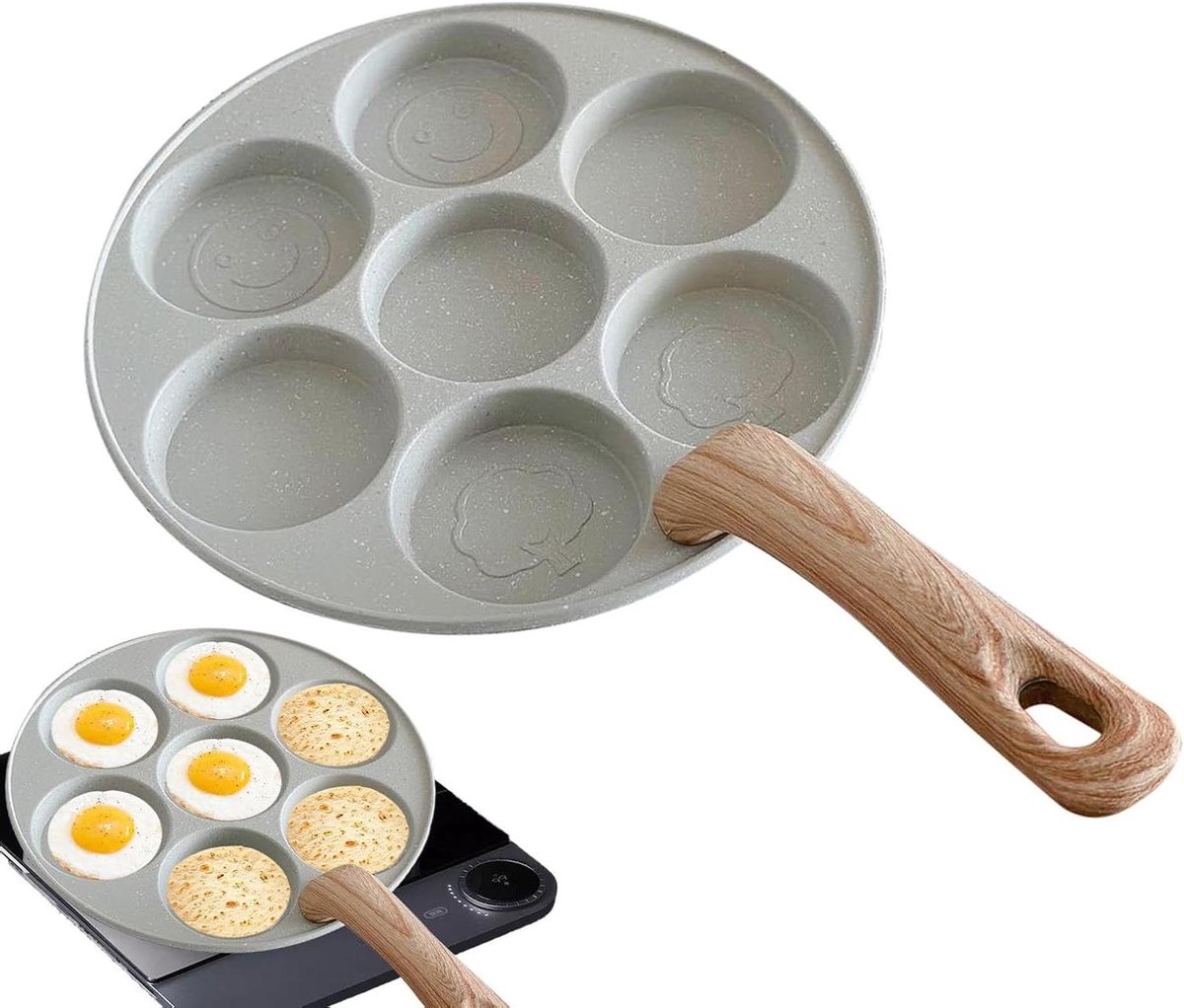 Omelet Pan Koekenpan 7 Vormen Ontbijt Maken Antiaanbaklaag 23 cm Wit