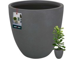Bloempot Groot - Plantenbak Betonlook - Buiten Planten - Lichtgewicht Fiberclay - 36x31 cm - Donkergrijs