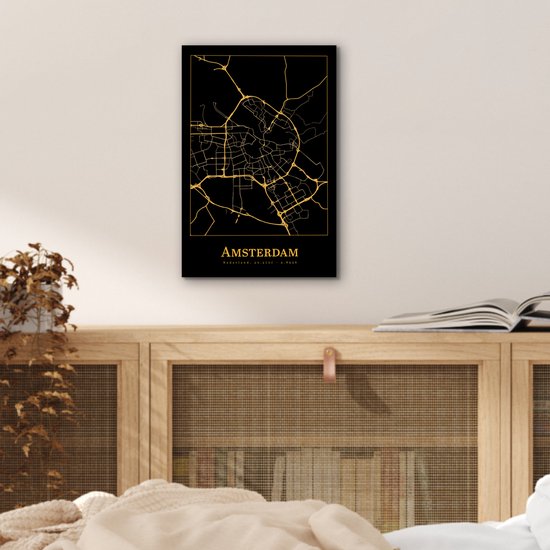 Décoration murale Métal - Aluminium - Carte - Amsterdam - Simple - Or - Zwart - 20x30 cm