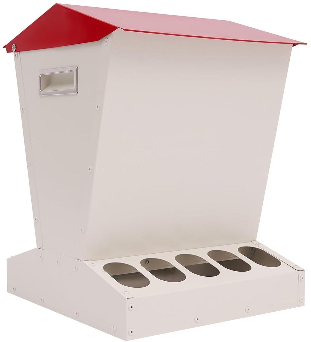 Kippenvoederautomaat - Voerdispenser - Efficiënt voeren - 10 voeruitgangen - 11 kg capaciteit - Wit rood