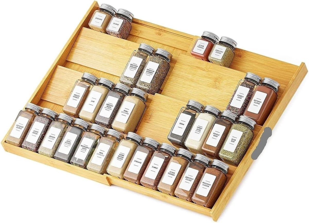 Uitbreidbare bamboe kruidenrek lade organizer voor keuken (12" tot 22")