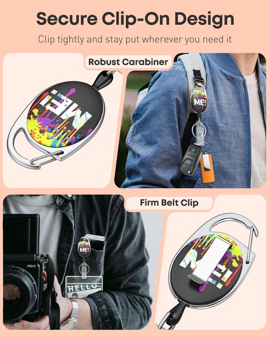 Retractable badge reel voor ID-kaarthouders met spetterprint, sterke keychain en duurzame ABS behuizing voor dagelijks gebruik en veiligheid van Merkloos — afbeelding 4