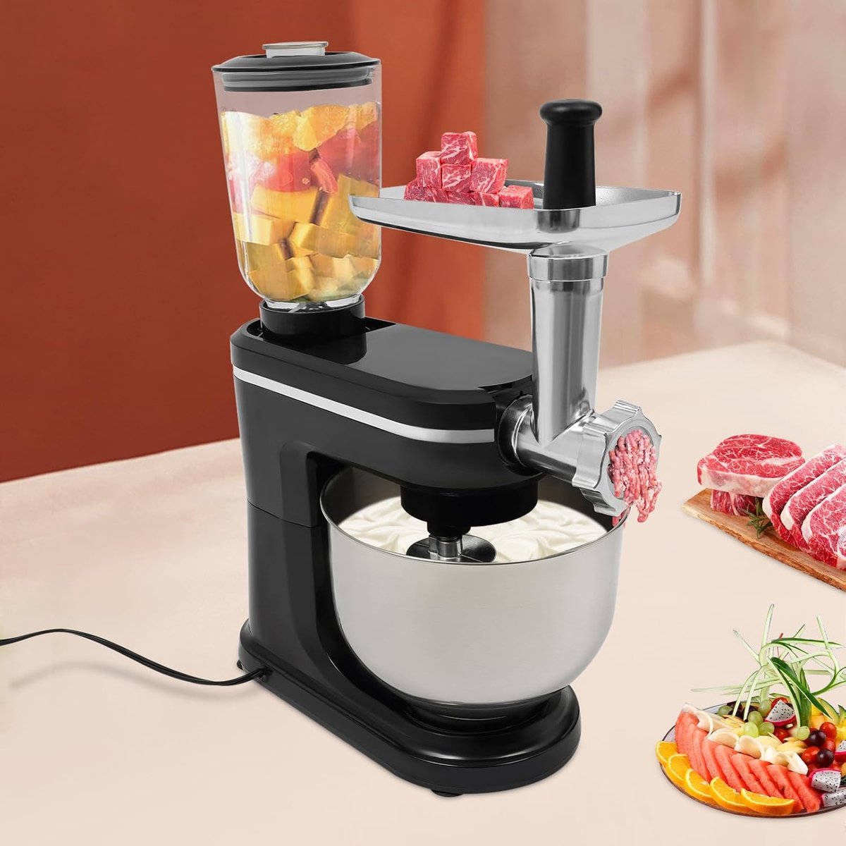 Keukenmachine Blender - Mixer Sapcentrifuge - Bakken En Mixen - 3-in-1 Functionaliteit - 6L Kom - Zwart — afbeelding 2