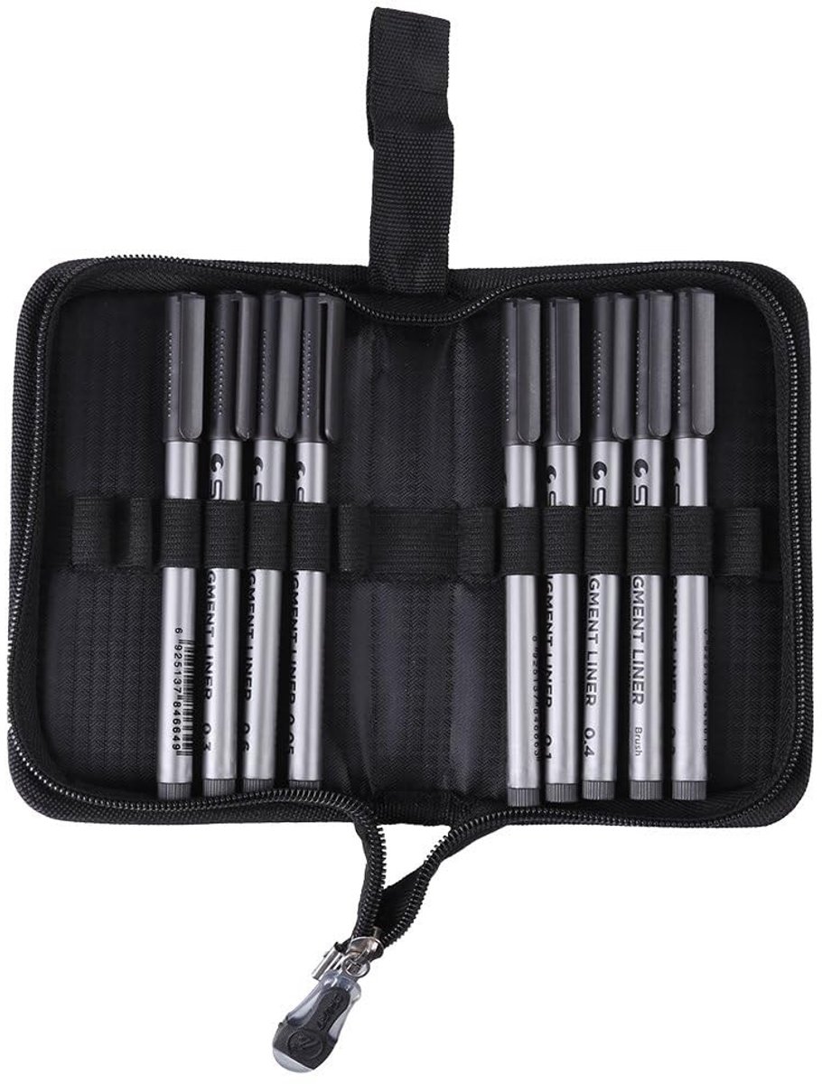 aladdien - Fineliner Tekengereedschap - 9PCS Pigment Liners Set - Waterdicht en Veilig - Zwarte Inkt - Multi-Functie Tekening Pennen - Geschikt voor..