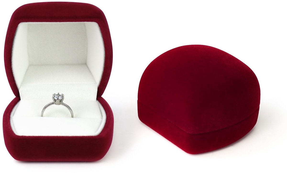 aladdien - Ringdoos - Velvet Ring Box - Luxe presentatiedoos - Rood - Sieradenopslag - Perfect voor aanzoek - Compact formaat