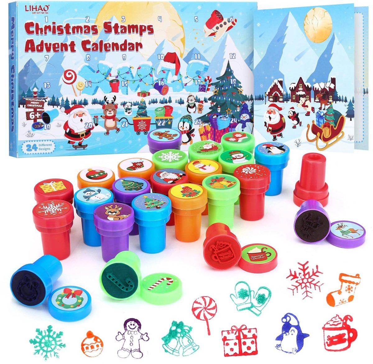 SPHProducts - Adventskalender 2024 - Kerststempel - Creatieve activiteit - Kinderen - Postzegels - Vrolijke motieven - Geschikt voor thuis