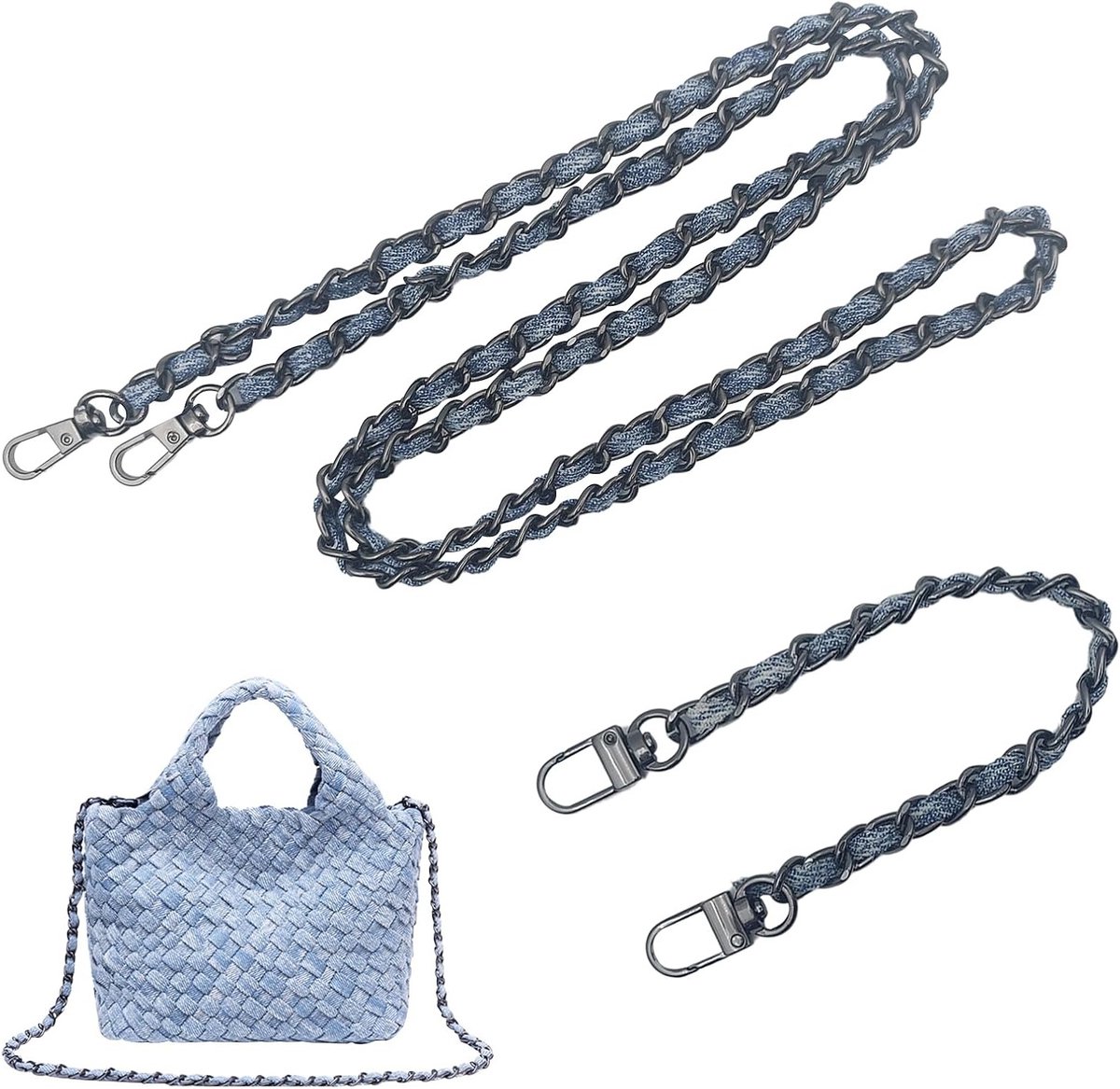 2 Stuks Pocket Kettingen voor Handtassen, Denim Crossbody Kettingen, Vervangende Draagriemen voor Schoudertassen, 25cm/120cm