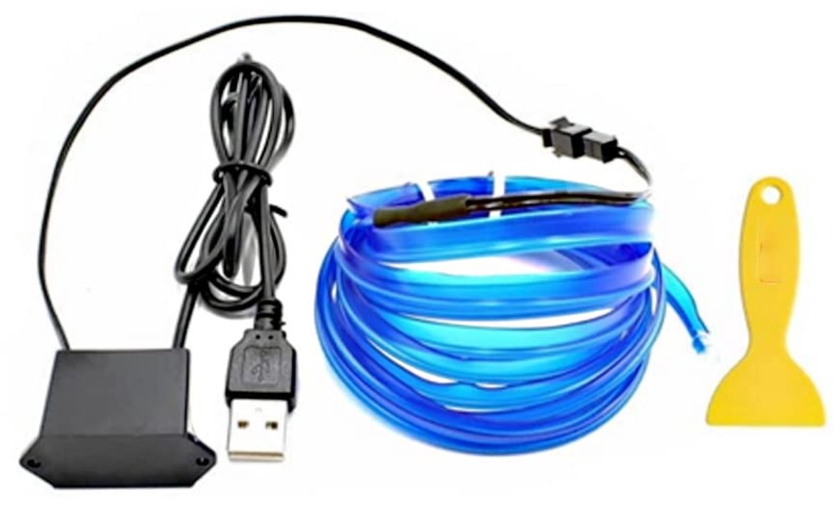 aladdien - Neon Lichtdraad - EL Draad - LED Strip voor Auto Interieur - Blauw/Groen/Ijsblauw/Oranje/Roze/Paars/Rood/Wit/Geel - Flexibel en Duurzaam ..