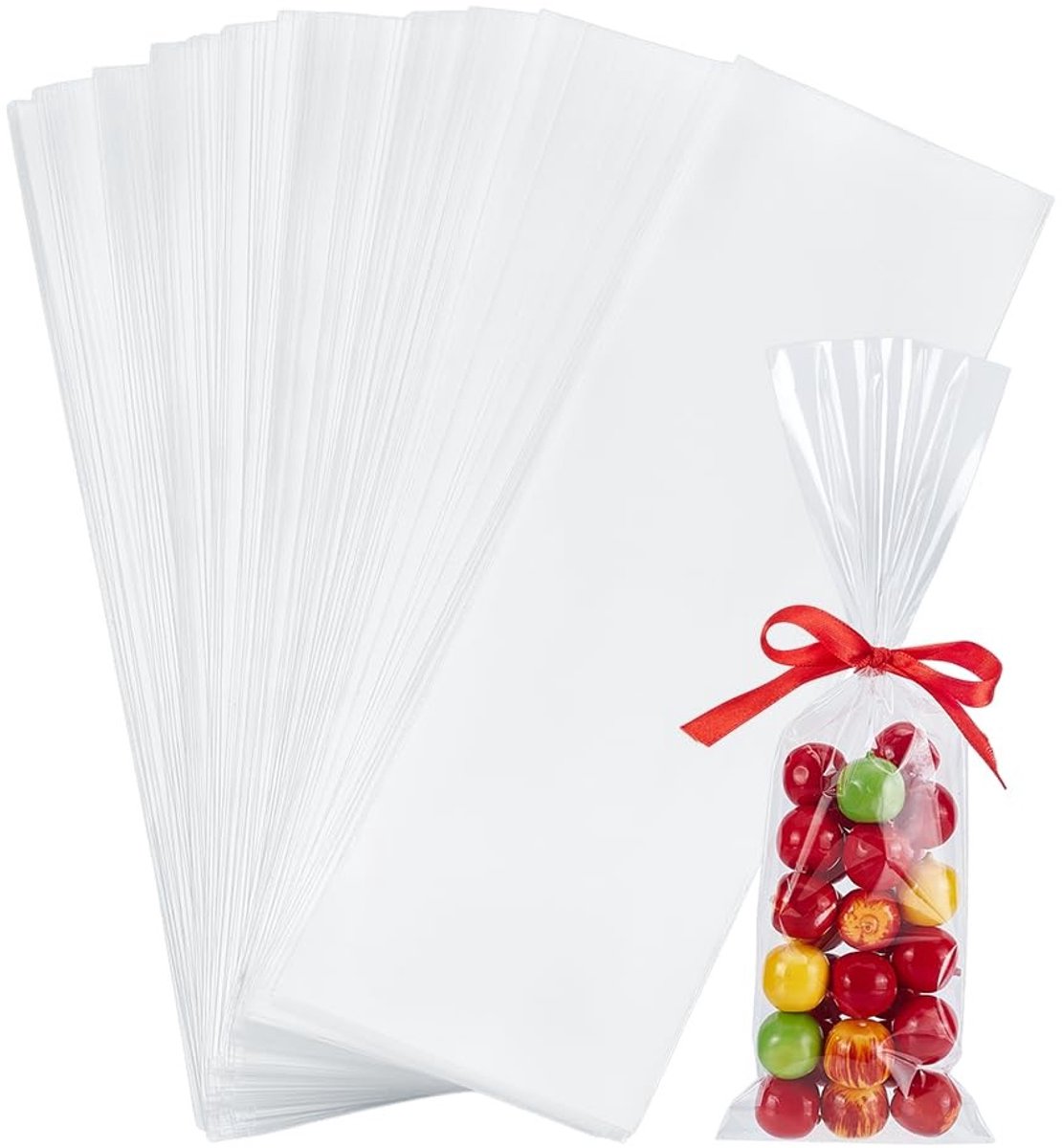 ONF3 - OPP-cellofaanzakken - Doorzichtig - 200 stuks - 25 x 8 cm - Ideaal voor koekjes en snoep - Perfect voor cadeauverpakking - Rechthoekig