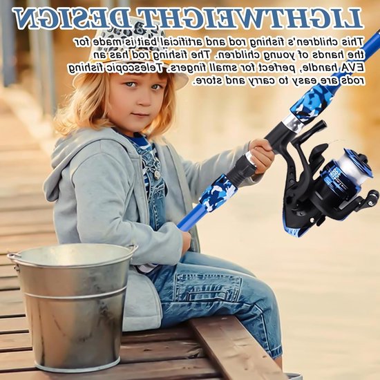 Hengelmolenset voor vissen, opvouwbaar, 1,4 m, minihengel met telescoopstang, licht, voor beginners en kinderen — afbeelding 4