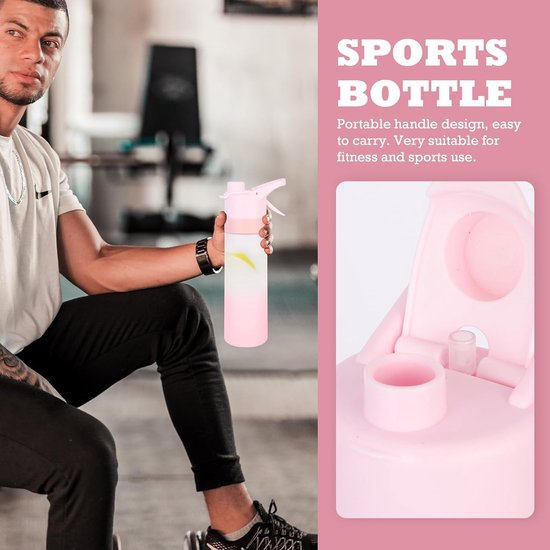 Waterfles - Spray Sportfles - Sportbidon - Waterfles met spray - Met Verfrissende Spray - Anti-lek - Stevig & Licht - Voor Gym, School, Reizen - Roze - 650 ml — afbeelding 5