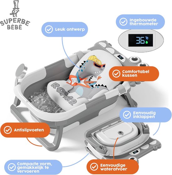 Opvouwbaar Babybad met Thermometer & Badkussen - inclusief badstandaard — afbeelding 5